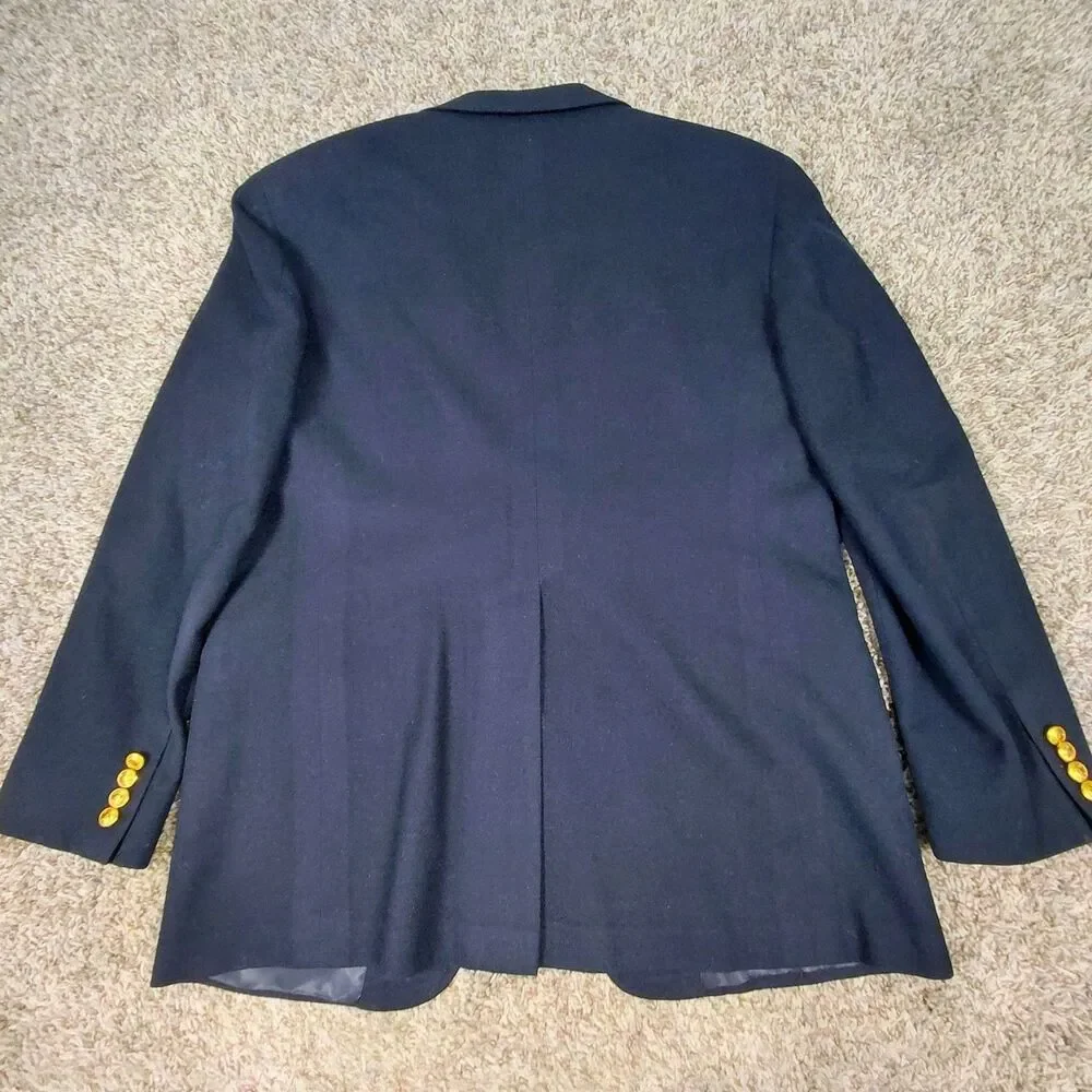 Vintage Polo Ralph Lauren Blazer Mens 42L Navy Blue Wool Gold Buttons Two Button